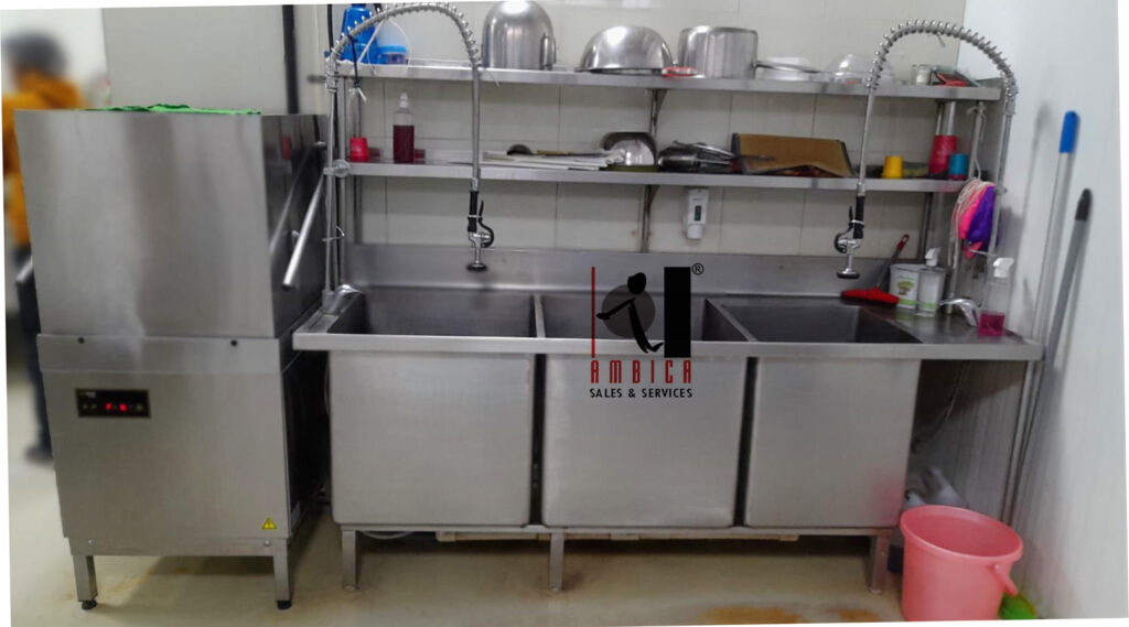 Three Sink Unit Extra Large with Pre Rinse