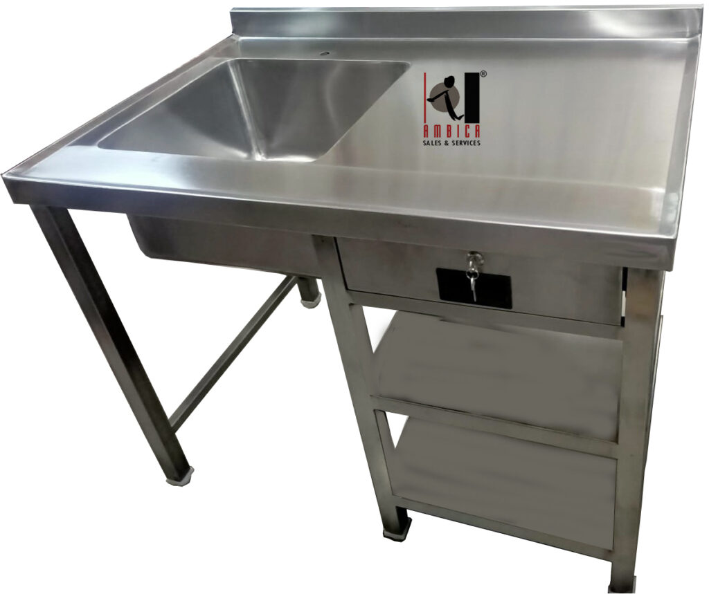Work Table with drawer, sink, 2 shelves